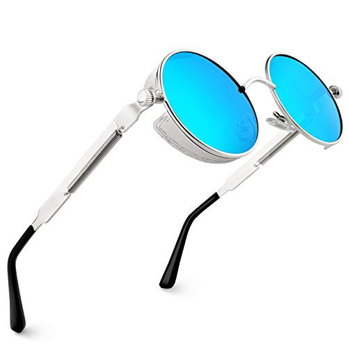 CGID E72 Retro Steampunk Style Inspired Round Metal Circle Polarized Sunglasses for Women Men