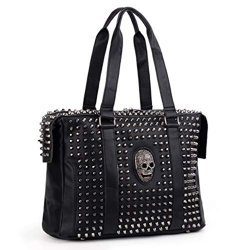 UTO-Handbags-for-Women-Tote PU Leather Skull Rivet Studded Top Handle Crossbody Shoulder Bag Purse