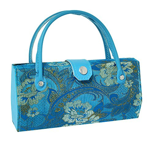 Asian Silk Brocade Style Eyeglass Case Mini Handbag Design Interior Mirror Blue