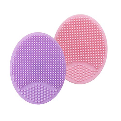 HieerBus Facial Cleansing Brush,Soft Silicone Face Scrubber,Facial Exfoliation Scrub for Massage Pore Cleansing Blackhead Removing Deep Scrubbing for All Kinds of Skins (2ed-Pink+Purple)