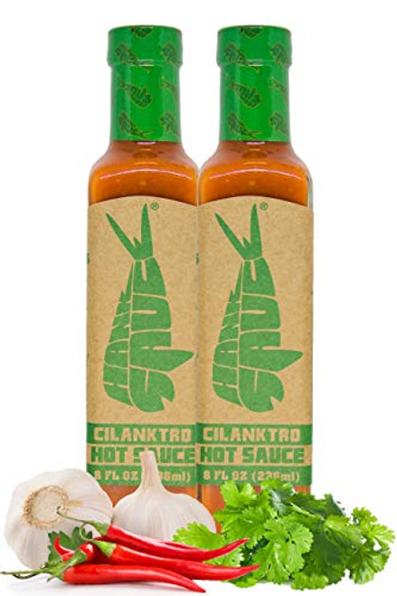 Hank Sauce Cilanktro Hot Sauce - Versatile Hot Pepper Sauce with Fresh Cilantro, Garlic & Aged Peppers - Hot Garlic Sauce with Mild Heat & Unique Flavor - Multipurpose Gourmet Sauce - 2 x 8 Ounces