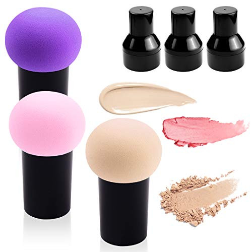 Kalevel 3pcs Cosmetic Sponges with Case Set Mushroom Powder Puff Beauty Sponge Face Puff Latex Free Makeup Sponges Brushes for Concealer BB Foundation Dry & Wet Use Skin Color Pink Purple