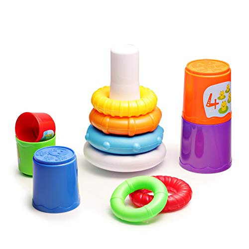 infunbebe Stacking Toys 2 in 1 Stacking Cups and Stacking Ring for Toddlers, Educational Stacker Toys for Baby from 6 Months
