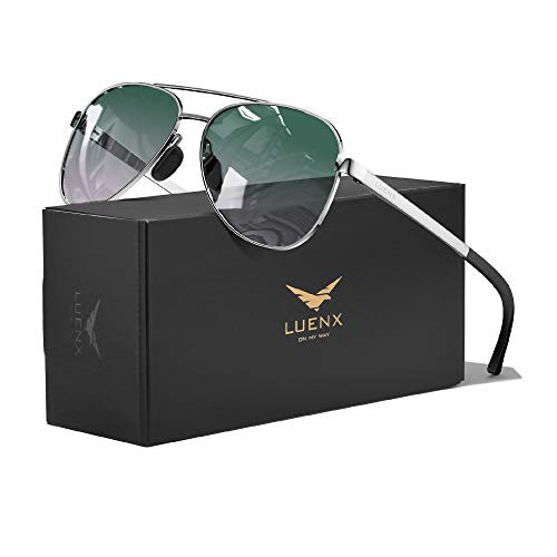 LUENX Aviator Sunglasses for Men Women-Polarized Driving UV 400 Protection with Case(Gradient Green Purple-A8)