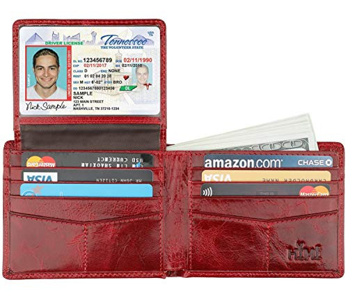 Wallet for Men-Genuine Leather RFID Blocking Bifold Stylish Wallet With 2 ID Window (Red)