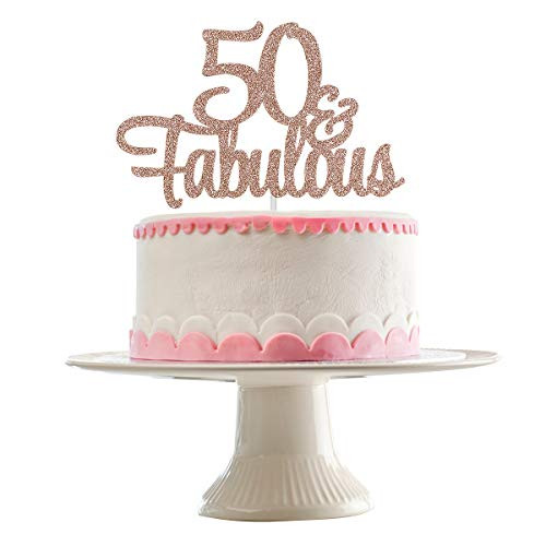 Rose Gold Glittery 50 & Fabulous Cake Topper for 50th Birthday Party Decorations,Birthday Cake Topper Decor?Double Sided Glitter?