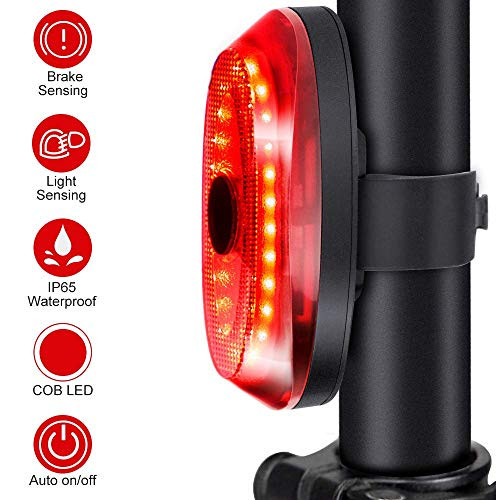 Onvian Smart Bike Tail Light, Ultra Bright USB Rechargeable IP65 Waterproof Auto Brake Sensing Bicycle Rear Lights Easy Mount Cycling Safety Warning Taillight High Lumen Bicycle Rear Light