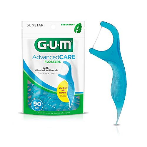 GUM Advanced Care Flossers, Fresh Mint, Vitamin E & Fluoride, 90 Count (Pack of 6)