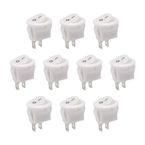 uxcell SPST Boat Rocker Switch Round Toggle Switch White for Boat Car Marine 2pins ON/OFF AC 250V/3A 125V/6A 10pcs
