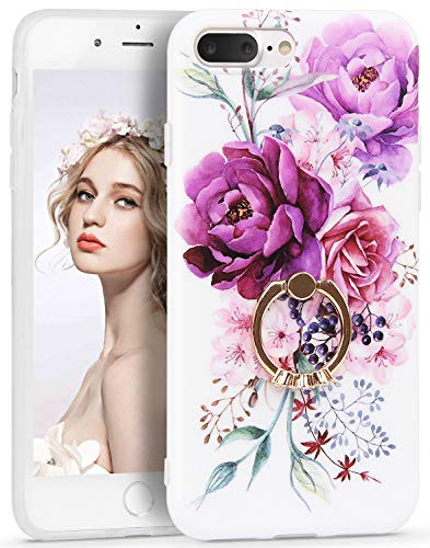 Imikoko iPhone 8 Plus Case, iPhone 7 Plus Case, Flower Patern Slim Soft Case with 360° Rotating Ring Grip Holder Stand Shockproof Bumper Case for iPhone 7 Plus/8 Plus