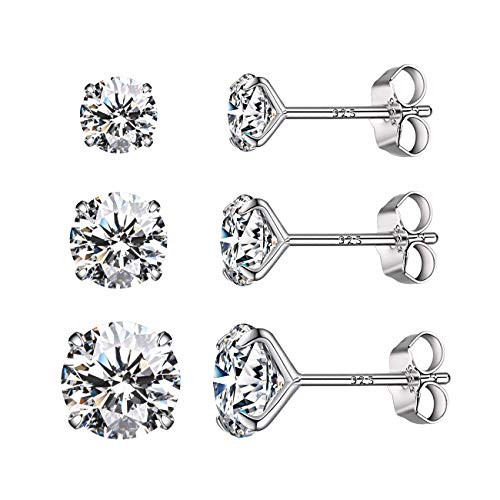 CZ Stud Earrings 925 Sterling Silver 18K Gold Plated Round Cubic Zirconia Hypoallergenic Set (S4-6) CZ Stud Earrings 925 Sterling Silver 18K Gold Plated Round Cubic Zirconia Hypoallergenic Set (S4-6)