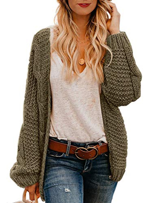 Astylish Womens Sweater Ladies Winter Warm Cozy Open Front Long Sleeve Chunky Knit Casual Cardigan Sweater Outwear Coat X-Large 16 18 Olive Brown