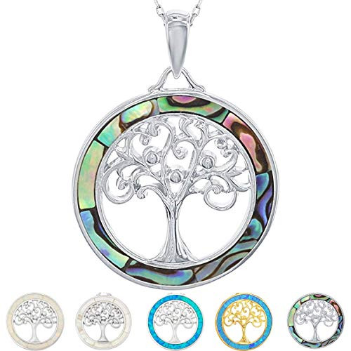 Tree of Life Necklace 925 Sterling Silver with Abalone Shell Pendant Necklace for Women with 18" Sterling Silver Chain Tree of Life Necklace 925 Sterling Silver with Abalone Shell Pendant Necklace for Women with 18" Sterling Silver Chain