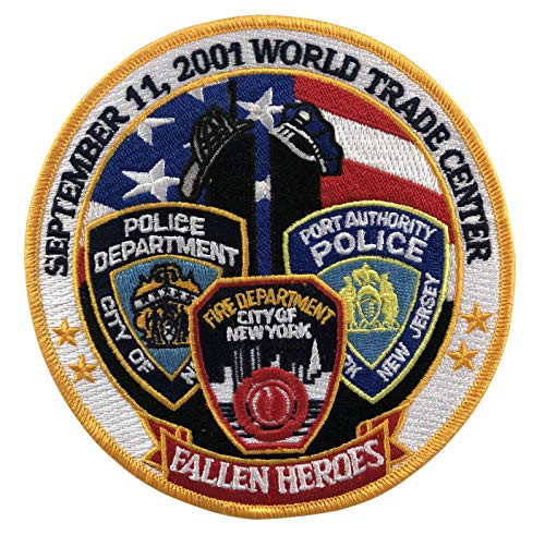 September 11, 2001 World Trade Center Fallen Heroes Police, Port Authority, Fire Department New York and New Jersey 5" Medium Embroidered Patch, Iron-On or Sew-On for Backpacks, Jackets, and Vests