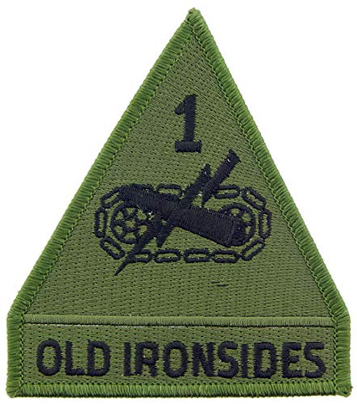 United States Army 1st Armor Division Embroidered Patch, Subdued Woodland/Green, with Iron-On Adhesive United States Army 1st Armor Division Embroidered Patch, Subdued Woodland/Green, with Iron-On Adhesive