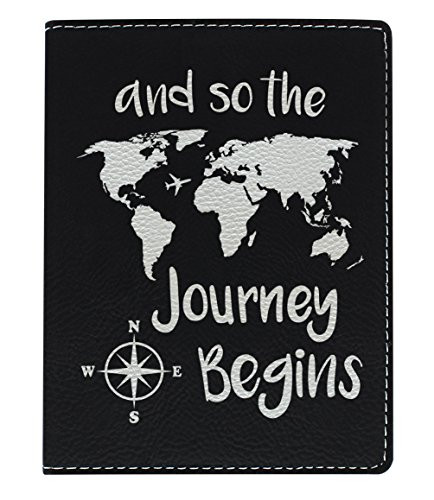 Cute Passport Holder for Women the Journey Begins World Map Cute Passport Wallet Gifts for Travelers World Travel Laser Engraved Leatherette Passport Holder Black