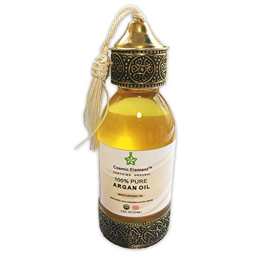 Cosmic Element USDA Organic Moroccan Argan Oil 100% Pure & Unrefined, Virgin & Cold Pressed Oil For Face, Hair, Skin & Nails, 4.2 Fl Oz, Anti Aging, Anti Wrinkle, EcoCert Certified Moisturizer