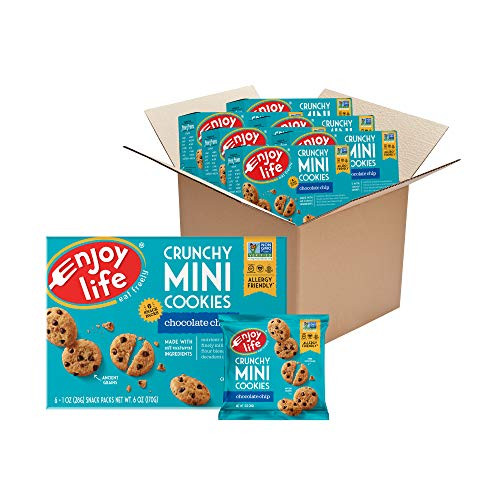 Enjoy Life Crunchy Mini Chocolate Chip Cookies, Nut Free Cookies, Dairy Free, Soy Free, Non GMO Mini Cookies, Vegan Chocolate Chip Cookies, 6 Boxes (6 Snack Packs Each)