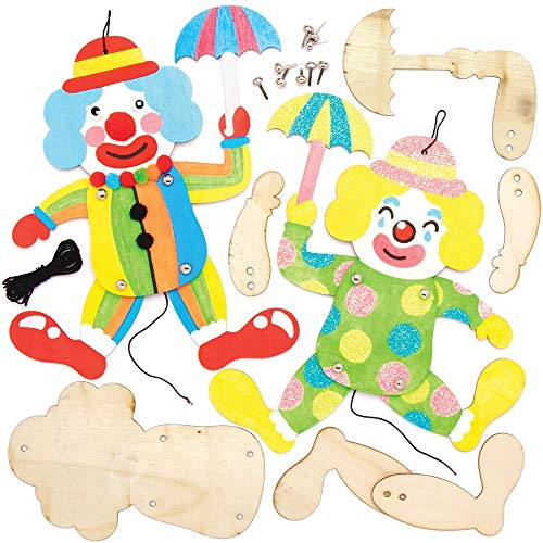 Baker Ross AT886 Clown Wooden Puppet Kits, Woodcraft for Kids Arts and Crafts Projects (Pack of 4), Assorted Baker Ross AT886 Clown Wooden Puppet Kits, Woodcraft for Kids Arts and Crafts Projects (Pack of 4), Assorted