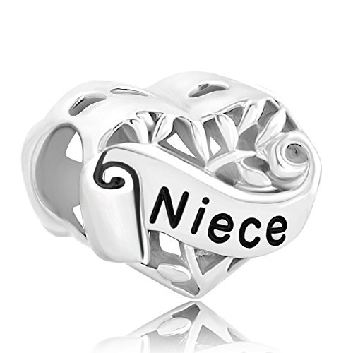 Charmed Craft 925 Sterling Silver Heart I Love You Aunt Love Niece Charms Beads for Charm Bracelets
