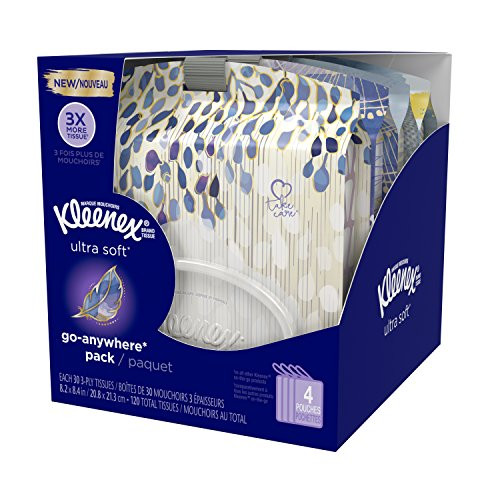 Kleenex Ultra Soft Go Anywhere Facial Tissues, 30 Tissues Per Pack, 4 Pack
