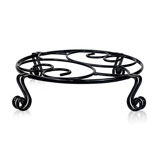 Yimobra Original Patented Plant Stand for Flower Pot Heavy Duty Potted Holder Indoor Outdoor Metal Rustproof Iron Garden Container Round Supports Rack for Planter, Black, 11.8Inches