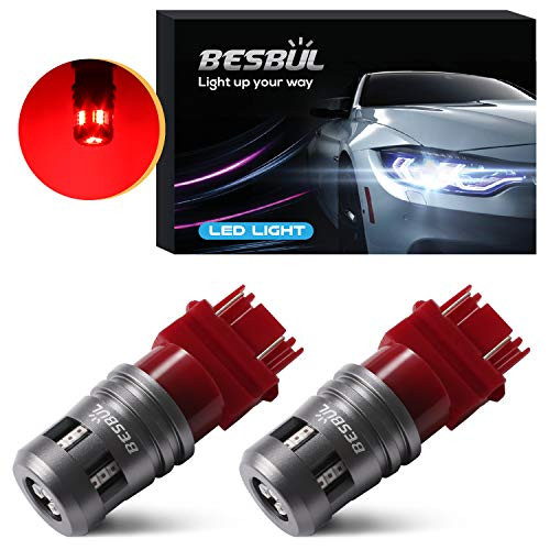 Besbul 3157 LED Bulb Red, Extremely Bright 3057 LED Red, 3156 Brake Lights High Lumens 12-40V Wide Voltage Compatible, 3056 4157 3157K 4057 4114 LED Tail Light, DrLs Light Bulbs Red, Pack of 2