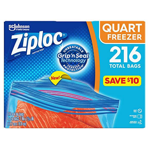 Ziploc Double Zipper Quart Freezer Bags, 216 Count by Ziploc