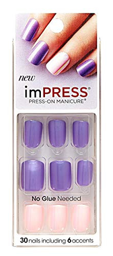 Kiss imPress Press-On Manicure Purple Nails (Light Pink Accent Nails) 60660 Bright as a Feather