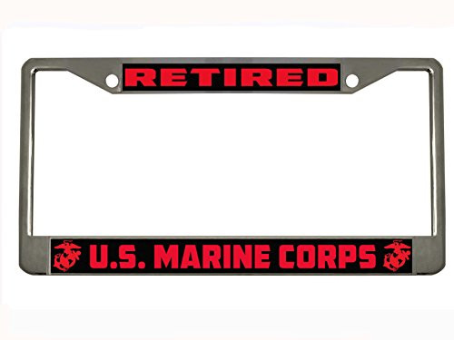 BISIRI Retired U.S. Marine Corps Military Chrome Metal Auto License Plate Frame Car Tag Holder BISIRI Retired U.S. Marine Corps Military Chrome Metal Auto License Plate Frame Car Tag Holder