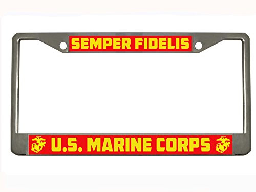 BISIRI Semper Fidelis U.S. Marine Corps Military Chrome Metal Auto License Plate Frame Car Tag Holder BISIRI Semper Fidelis U.S. Marine Corps Military Chrome Metal Auto License Plate Frame Car Tag Holder