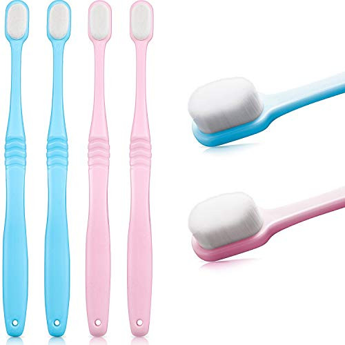 4 Pieces Soft Micro-Nano Manual Toothbrush Extra Soft Bristles Toothbrush with 20,000 Bristles for Fragile Gums Adult Kid Children (Blue and Pink Smooth)