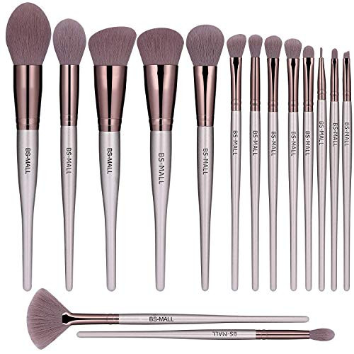BS-MALL Makeup Brush Set 15pcs Makeup Brushes Premium Synthetic Bristles Powder Foundation Blush Contour Concealers Lip Eyeshadow Brushes Kit