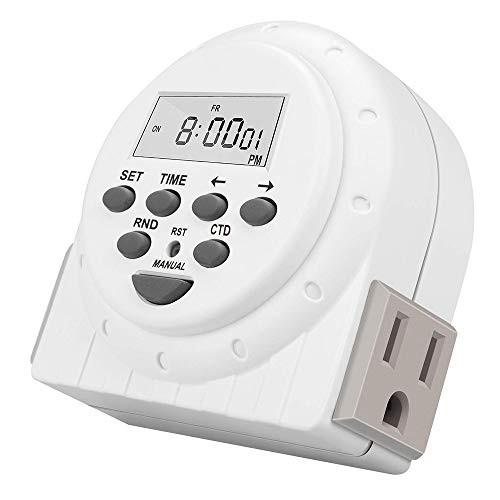 TOGOAL TE158 Digital Light Timer Plug with Countdown and Dual Sided Outlets, 7 Day Programmable Plug-in Electrical Switch with Anti-theft Random Option (15A, 1800W)