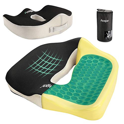 Feagar Gel Chair Seat Cushion - Orthopedic & Memory Foam Coccyx Cushion for Pressure Relief, Tailbone Pain -Butt Cushion for Office, Chairs, Wheelchair, Car - Sciatica Pillow for Sitting, Gel Feagar Gel Chair Seat Cushion - Orthopedic & Memory Foam Coccyx Cushion for Pressure Relief, Tailbone Pain -Butt Cushion for Office, Chairs, Wheelchair, Car - Sciatica Pillow for Sitting, Gel