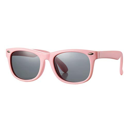 Kids Polarized Sunglasses TPEE Rubber Flexible Shades for Girls Boys Age 3-10 (Pink Frame/Grey Lens)