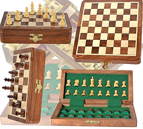 Nirvana Class Wooden 7 Inches Magnetic Chess Set Folding Board - Portable Chess Game Handmade in Fine Wood with Storage for Chessmen Travel Game Decor