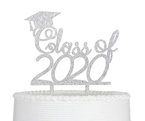 Class of 2020 Cake Topper, Congrats Grad Cake Topper for Graduation Party Decorations Graduate Supplies (Silver)