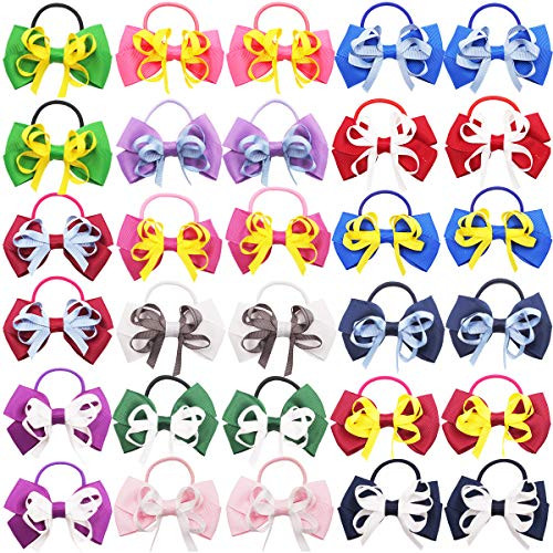 30PCS Baby Girls Hair Bows Ties 3.15Inch Grosgrain Ribbon Bows Elastic Hair Bands Ponytail Holders Hair Accessories for Little Girls Toddlers Kids Children in Pairs