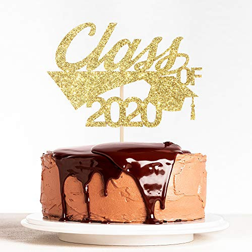 Gold Glitter Cap Class of 2020 Cake Topper for Congrats Grad, 2020 Graduation, College/High School Graduated Party Decoration