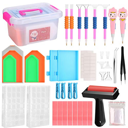 Diamond Painting Tools, Fixm 117 Pcs 5D Diamond Painting Accessories Kits Diamond Cross Stitch Tool Sets with 28 Slots Diamond Embroidery Box for DIY Art Crafts