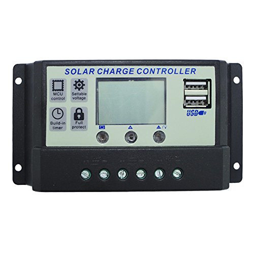 NUZAMAS 12V/24V Solar Panel Regulator Charge Controller 20A PWM LCD Display Dual USB Output Charging Phones