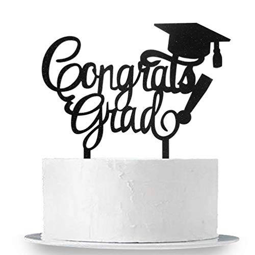 INNORU Congrats Grad Cake Topper Black Glitter - Class of 2020 Graduate Party Decorations Supplies - High School Graduation, College Graduate Cake Topper