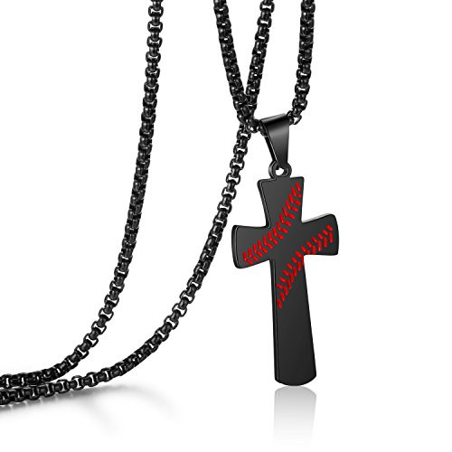 YOUFENG Cross Necklace for Men Women Boy Athletes Cross Pendant Sports Stainless Steel Baseball and Baseball Bat (Black Cross) YOUFENG Cross Necklace for Men Women Boy Athletes Cross Pendant Sports Stainless Steel Baseball and Baseball Bat (Black Cross)