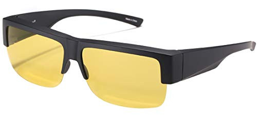 CAXMAN Night Driving Glasses HD Night Vision Fit Over Prescription Glasses Polarized Nighttime Driving Glasses for Men Women Yellow Tinted Lens Medium Size Matte Black Rectangle