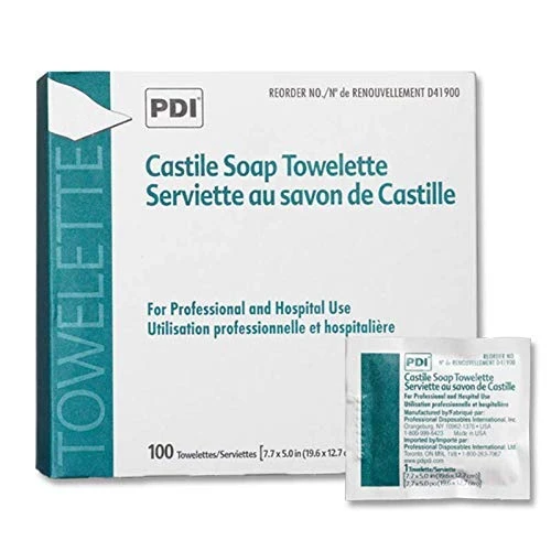 PDI D41900 Castile Soap Towelette 7.7"x5" Individually Wrapped 100/bx Sold Per Box