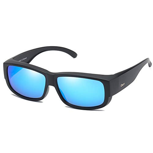 Duco Unisex Wear Over Prescription Glasses Rx Glasses Polarized Sunglasses 8956 (Black Frame Revo Blue Lens)