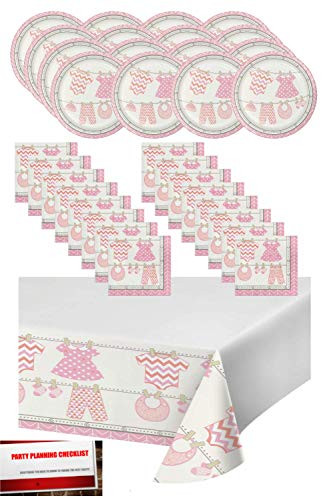 Pink Girl Baby Shower Party Supplies Bundle Pack for 16 - Plates, Napkins and Table Cover (Plus Party Planning Checklist by Mikes Super Store) (Girl Pink)