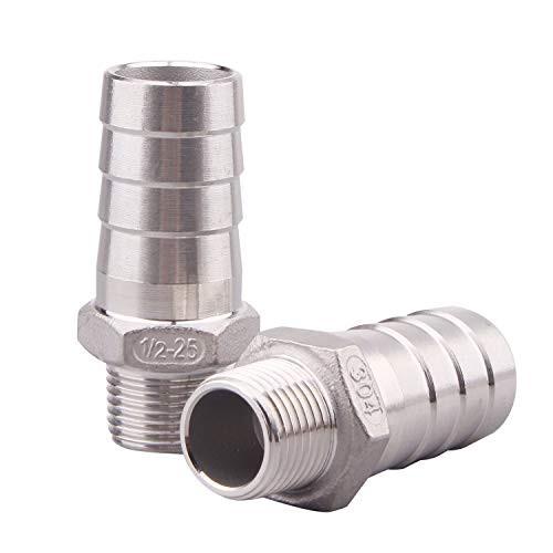 DERNORD Stainless Steel Hose 1" Barb x 1/2" NPT Male - Home Brew Pipe Fitting Pack of 2 (1" Barb to 1/2" NPT) DERNORD Stainless Steel Hose 1" Barb x 1/2" NPT Male - Home Brew Pipe Fitting Pack of 2 (1" Barb to 1/2" NPT)