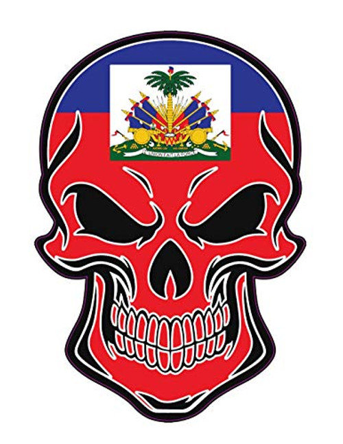 WickedGoodz Haitian Flag Skull Vinyl Decal - Haiti Bumper Sticker - Proud Haitian Gift